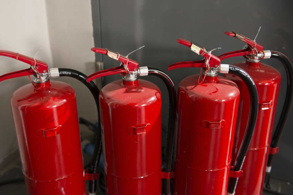 Fire Extinguishers lined up 